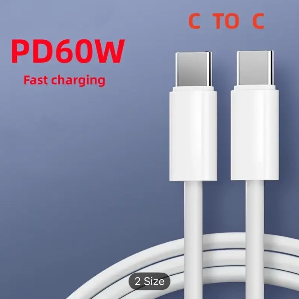 White PD60W Fast Charging USB-C to USB-C Cable